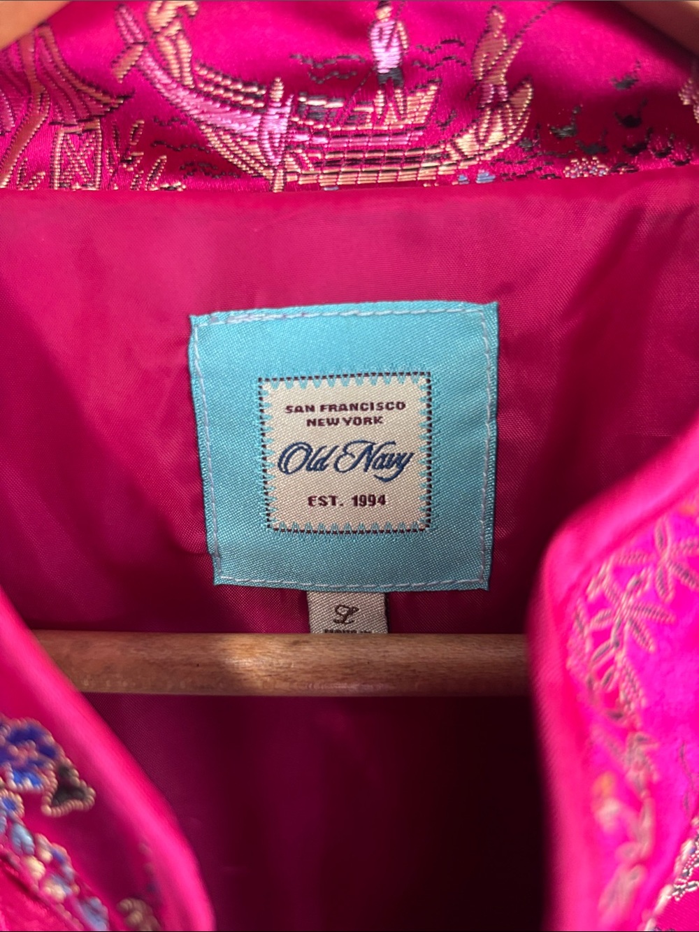 Y2K Vintage Mandarin Collar Brocade Jacket - Fuchsia - Picture 4 of 10